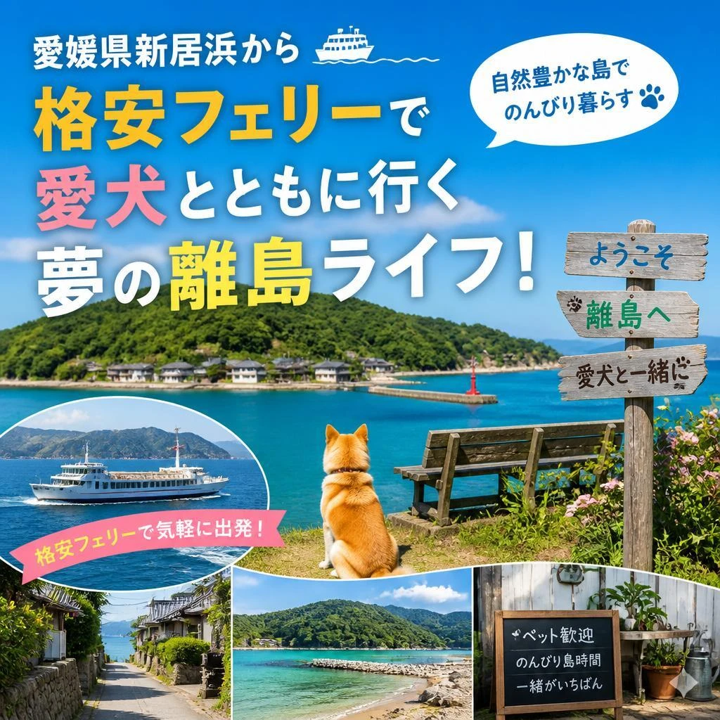 愛媛県新居浜から格安フェリーで愛犬とともに行く夢の離島ライフ！