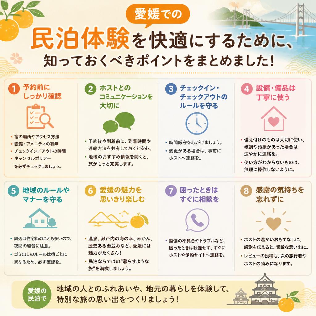 愛媛での民泊体験を快適にするために、知っておくべきポイントをまとめました！