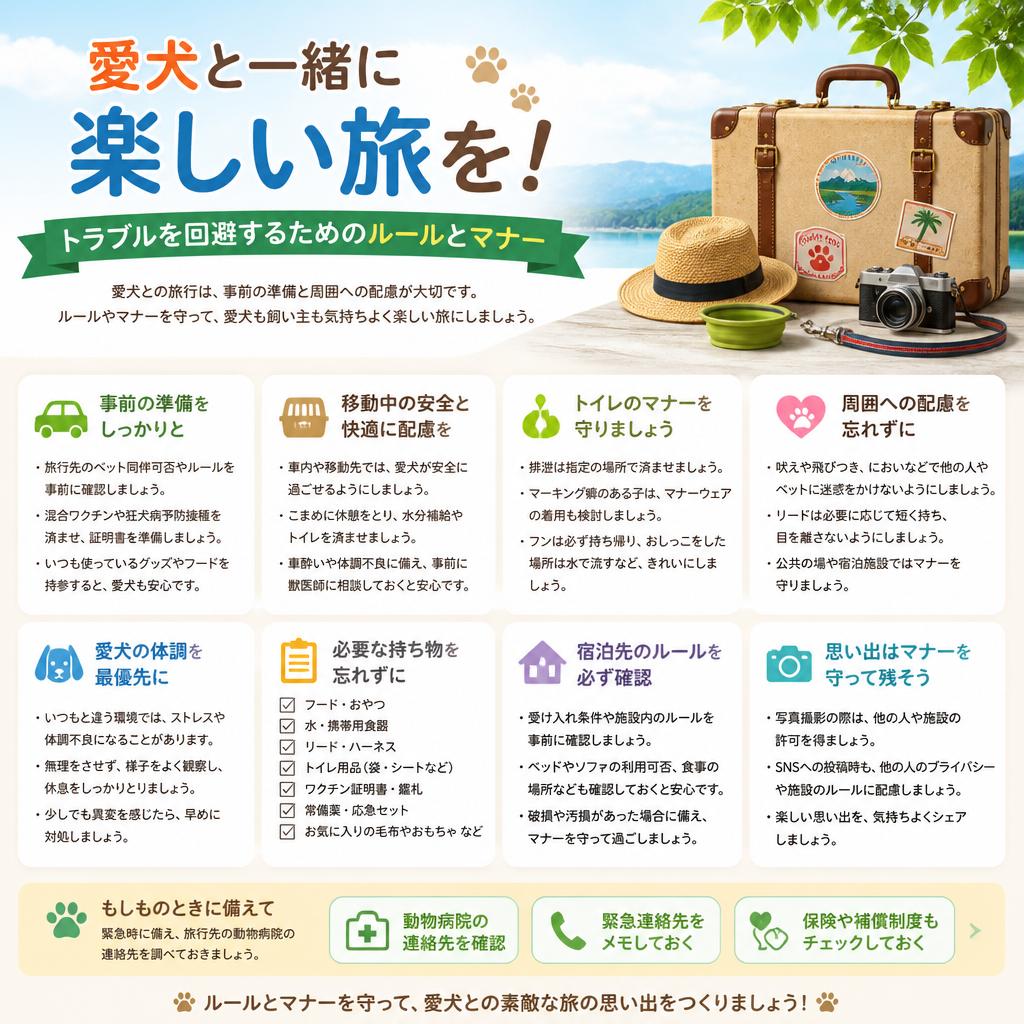 愛犬と一緒に楽しい旅を！トラブルを回避するためのルールとマナー