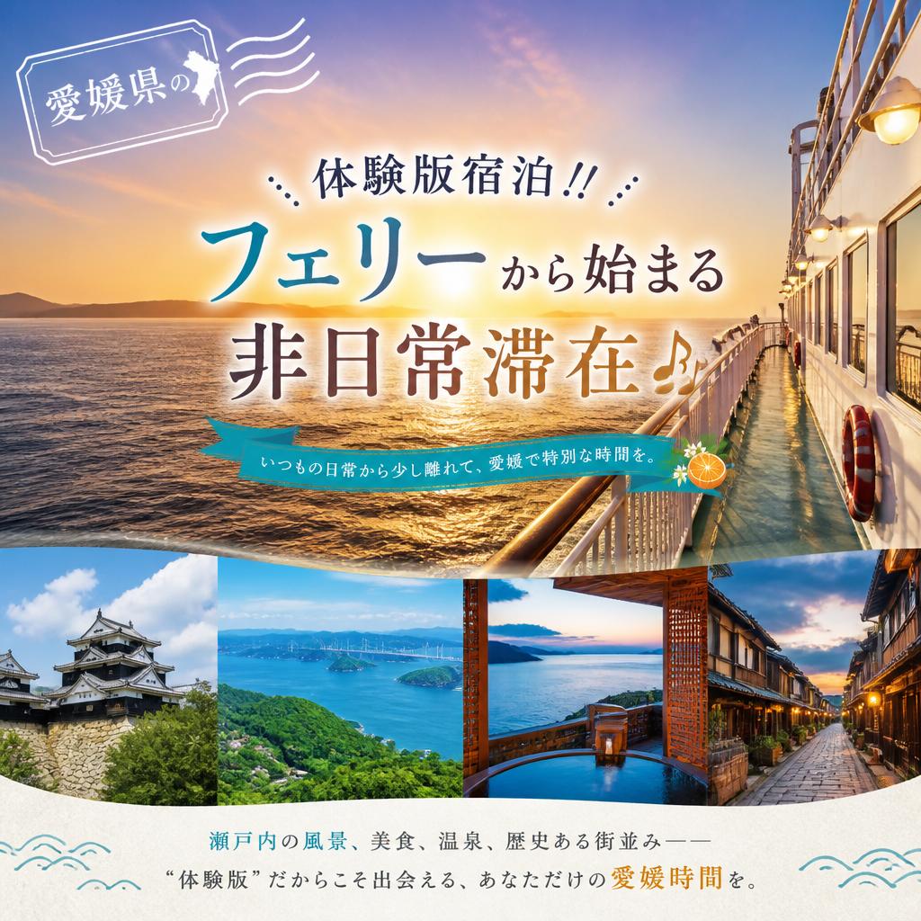 愛媛県の体験版宿泊！！フェリーから始まる非日常滞在♪♪