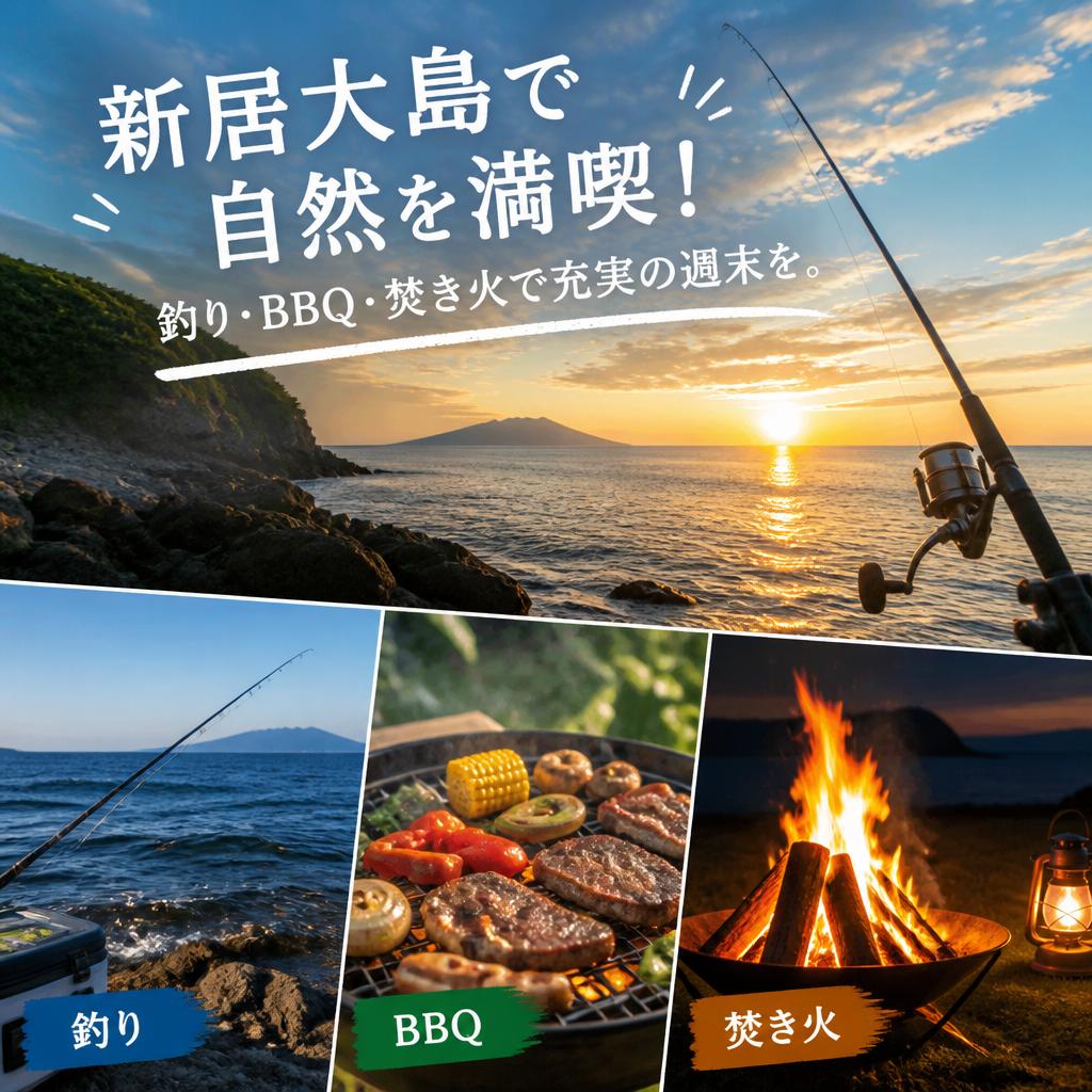 新居大島で自然を満喫！釣り・BBQ・焚き火で充実の週末を。
