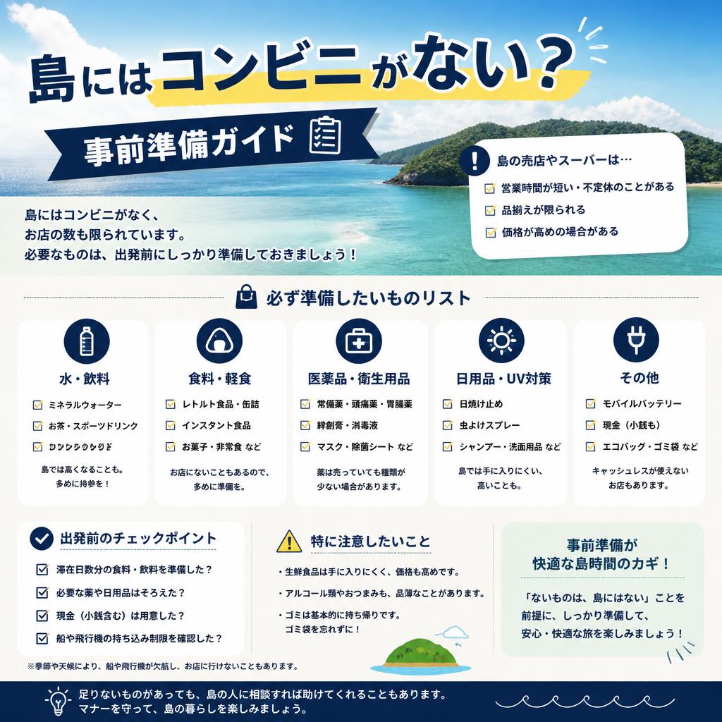 島にはコンビニがない？事前準備ガイド。