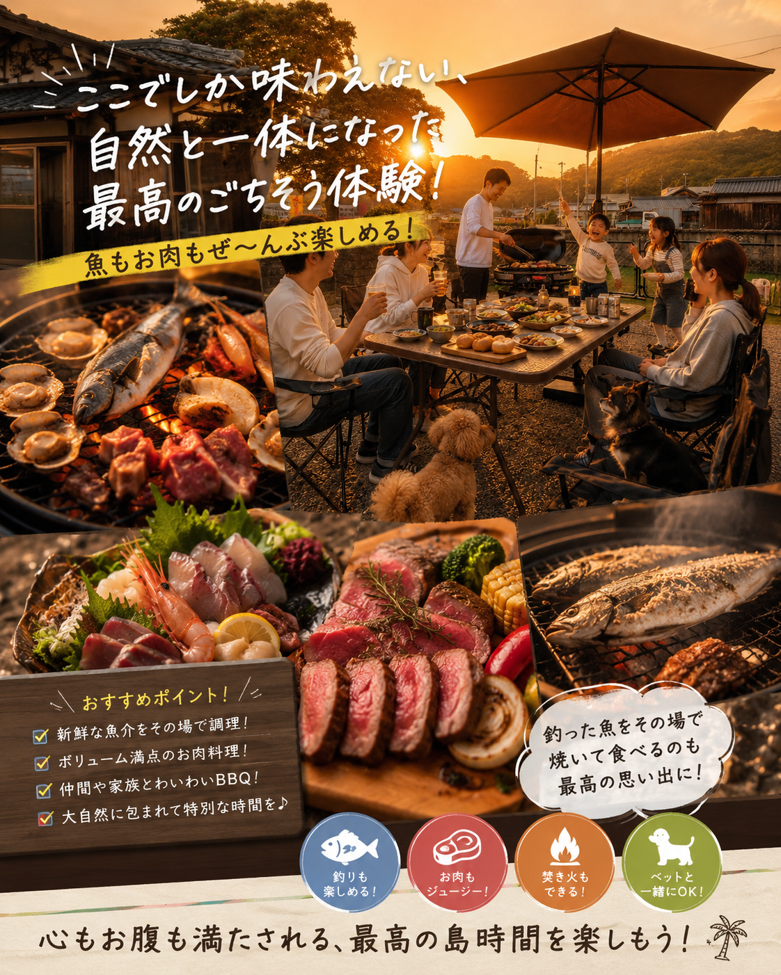 海の見えるBBQ場で贅沢な夕食！食材持ち込み可能な貸切宿の魅力
